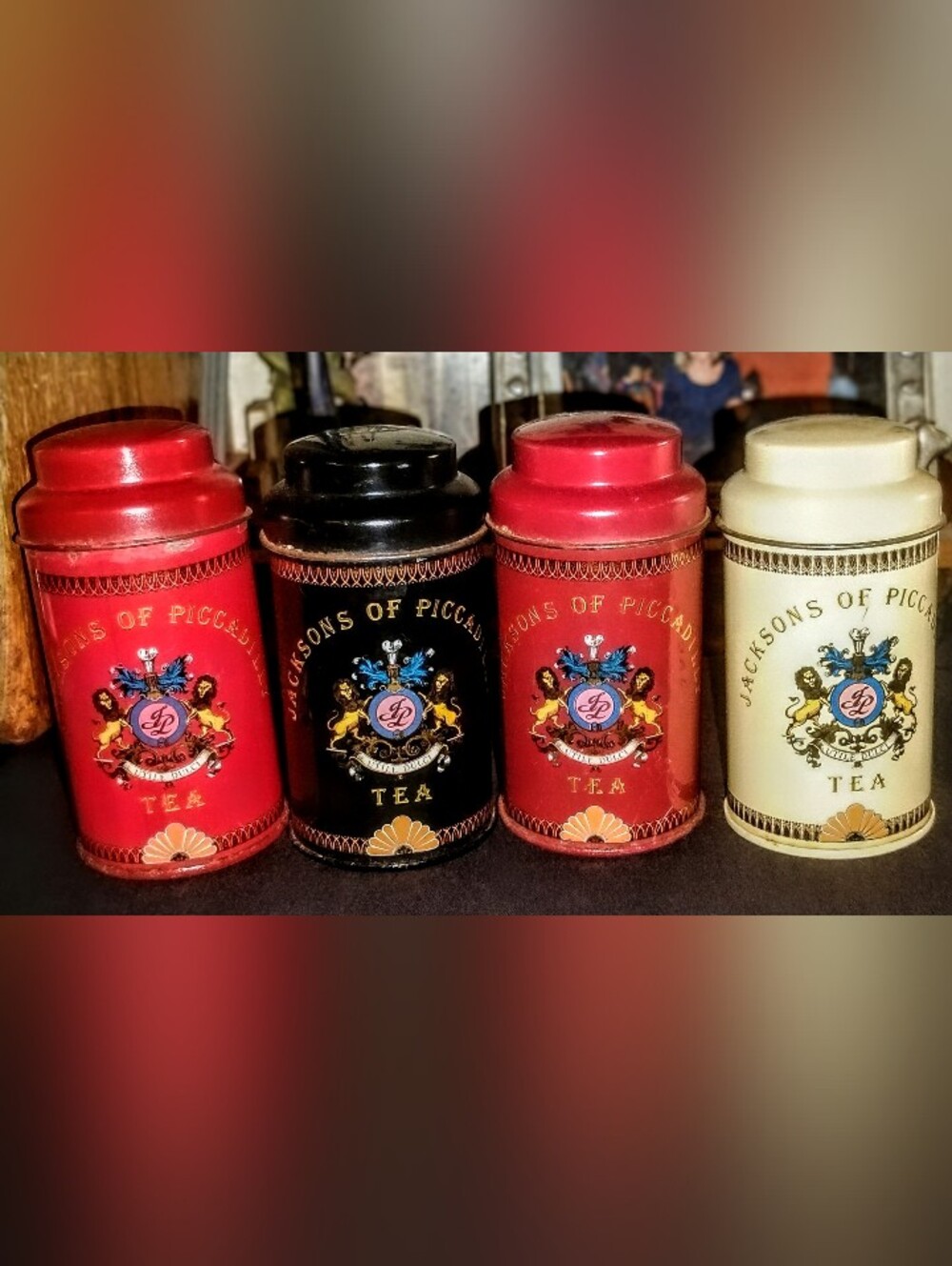 Vintage Jackson's Of Picccadilly Tea Tin Set Of 4- English Metal Canisters Decor